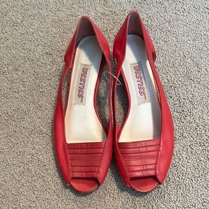 Vintage Red Peep Toe Flats Made in Brazil Sz 5. Marked 5.5 but fits more like 5